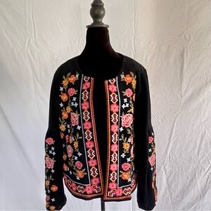 Savanna Jane Black Jacket with Multicolor Floral Embroidery